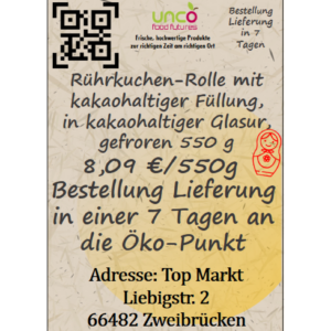 Rührkuchen-Rolle mit kakaohaltiger Füllung, in kakaohaltiger Glasur, gefroren 550 g