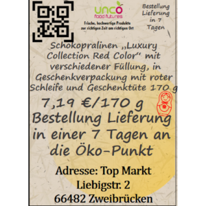 Schokopralinen "Luxury Collection Red Color" mit verschiedener Füllung, in Geschenkverpackung mit roter Schleife und Geschenktüte 170 g