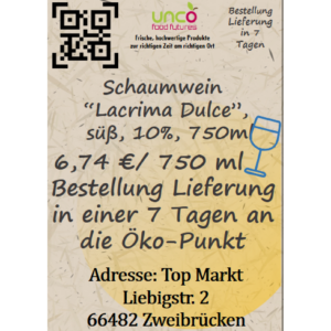 Schaumwein "Lacrima Dulce", süß, 10%, 750ml