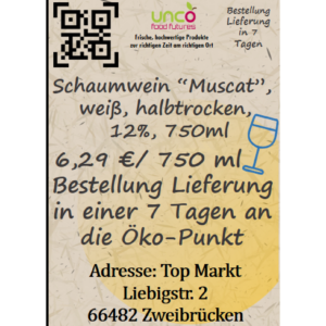 Schaumwein "Muscat", weiß, halbtrocken, 12%, 750ml