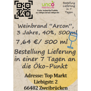 Weinbrand "Arcon", 3 Jahre,  40%, 500ml